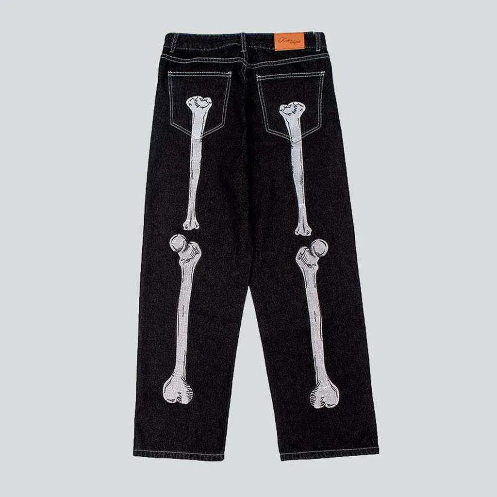 Bone print baggy men's jeans