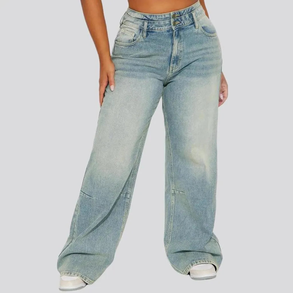 Floor-length double-waistline jeans