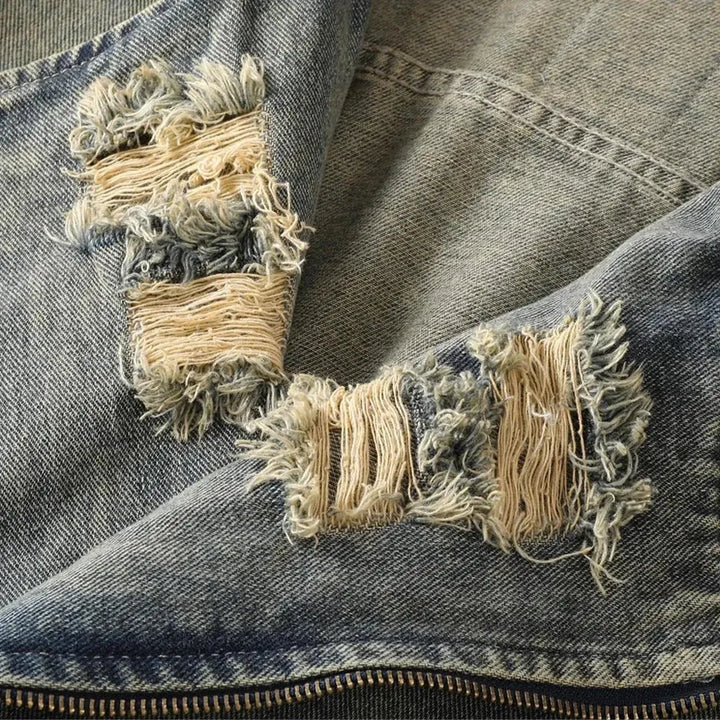 Biker style with frayed edges men's jeans jacket