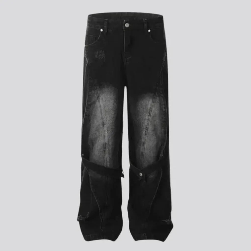 Abraded multi-layer grunge men's jeans