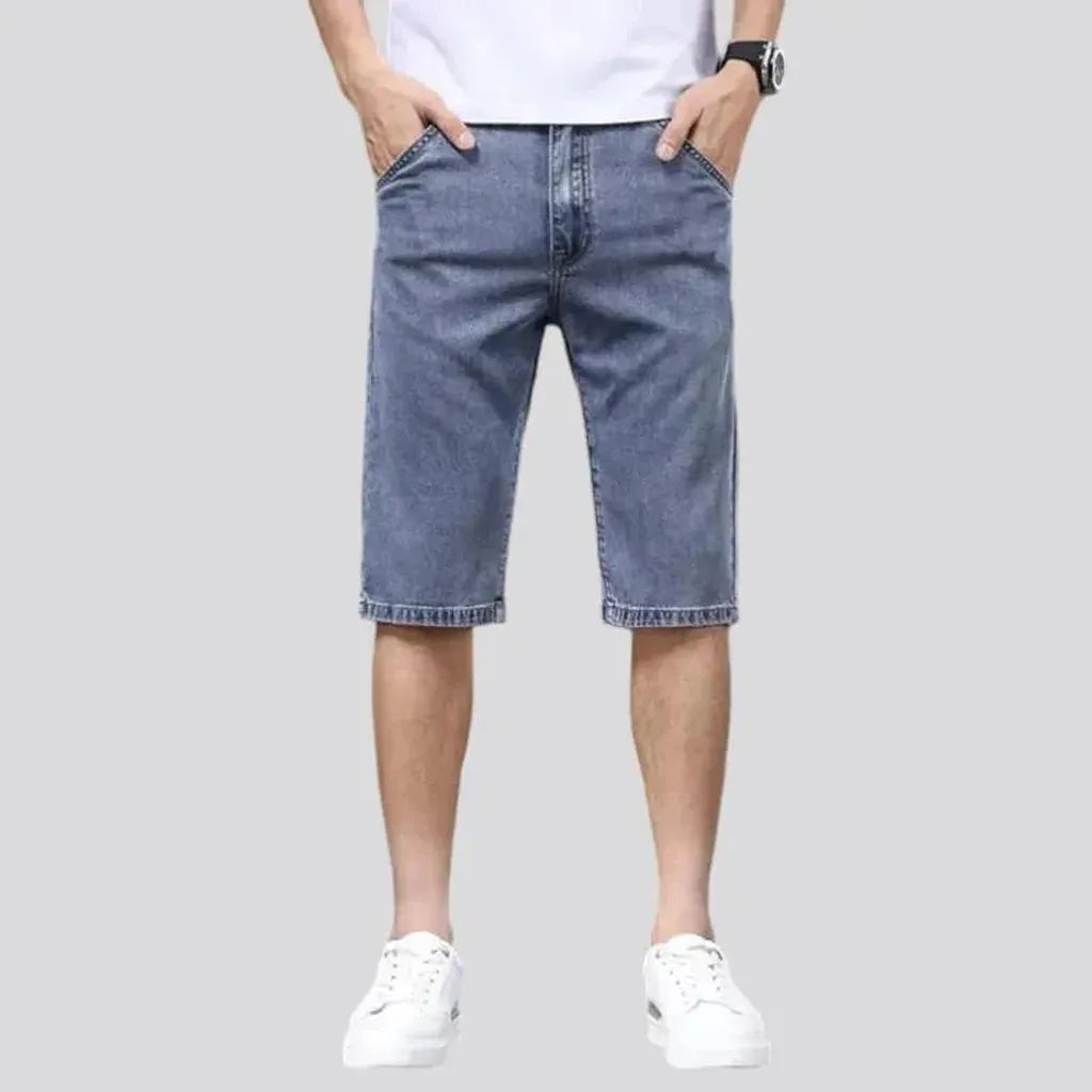 Knee-length mid-waist denim shorts for men