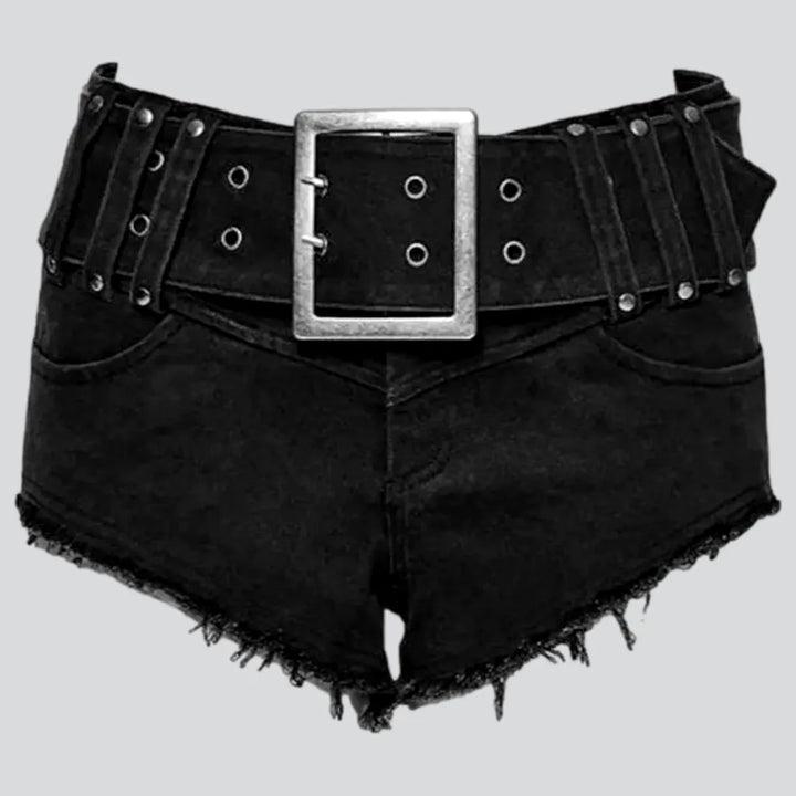 Mid-waist black jeans shorts
 for ladies