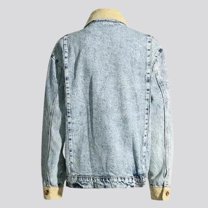 Faded wash corduroy collar denim jacket for women