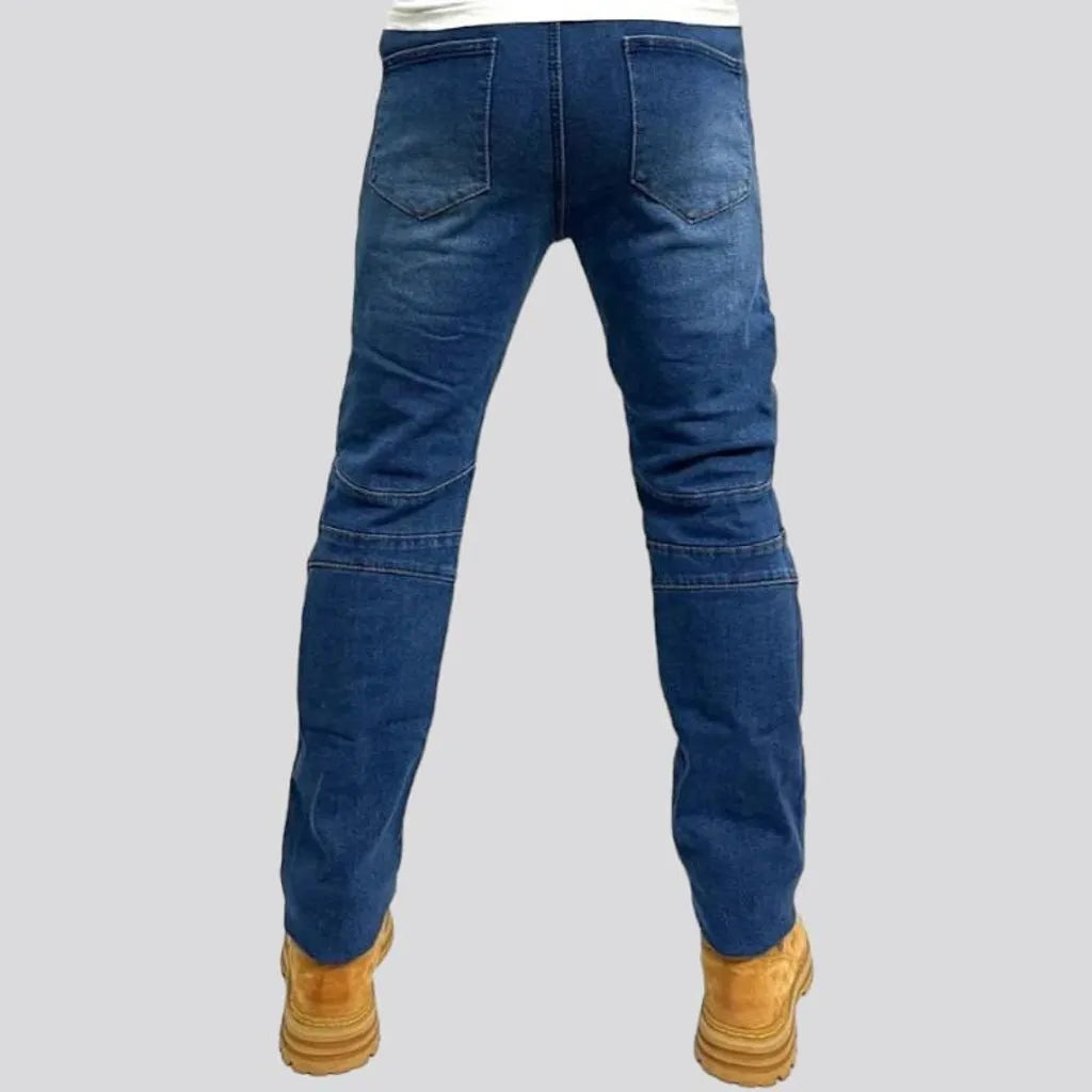 High-waist slim men's biker jeans