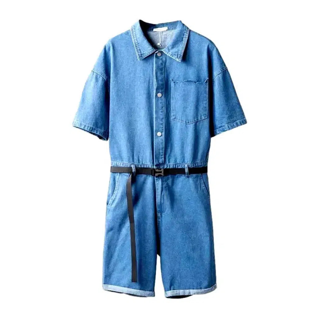 90s Light-wash Men's Denim Jumpsuit - Light Blue