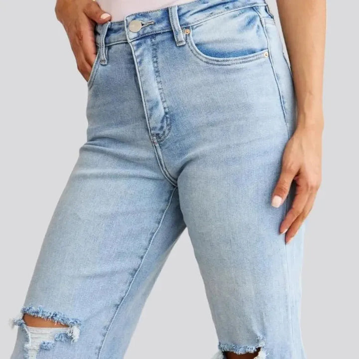 Wide-leg cutoff-bottoms jeans for women