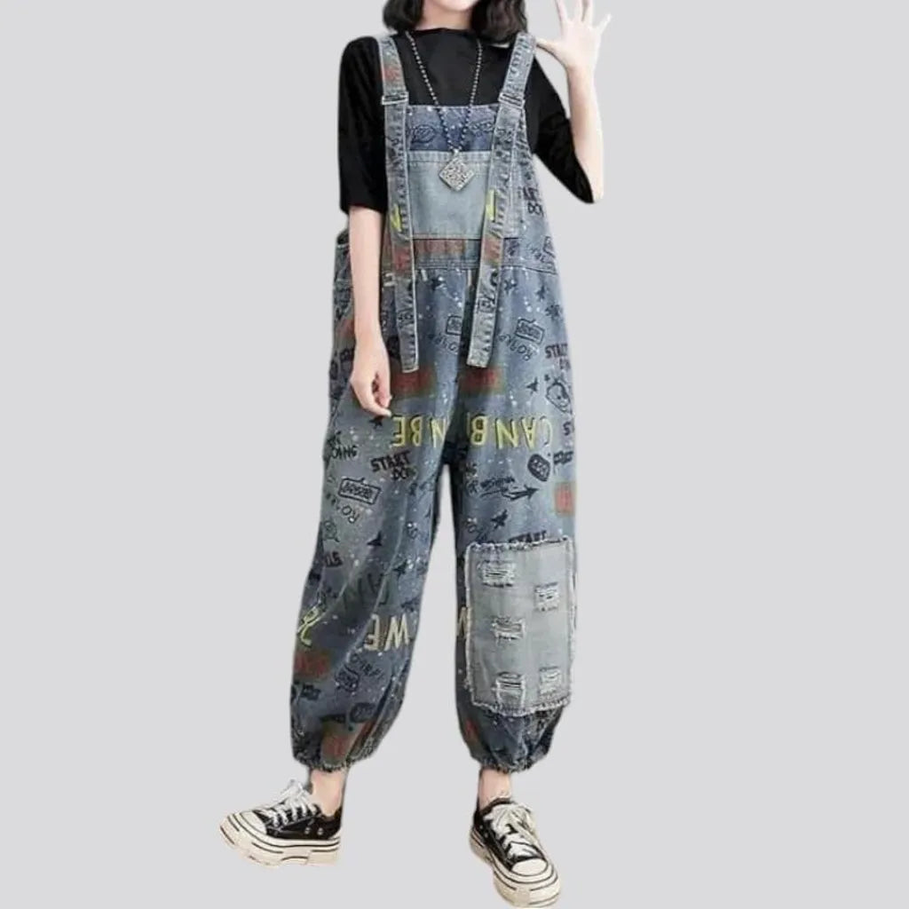 Painted baggy jean jumpsuit
 for ladies