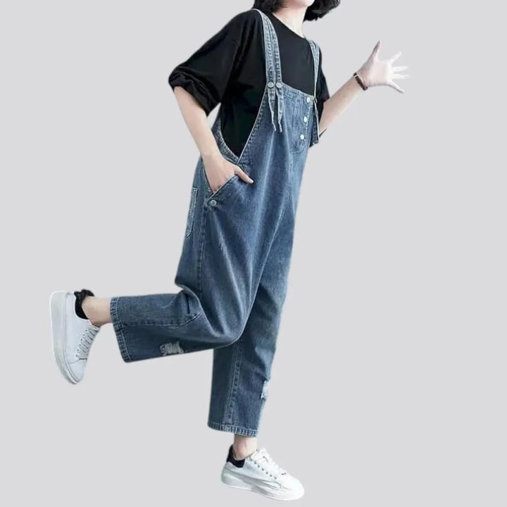 Light-wash baggy denim jumpsuit
 for women