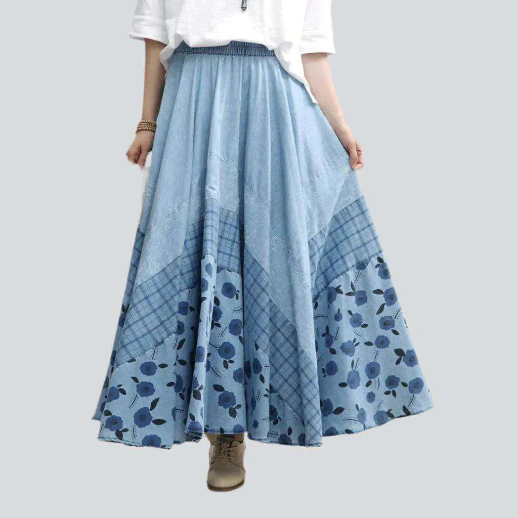 Bohemian light blue denim skirt