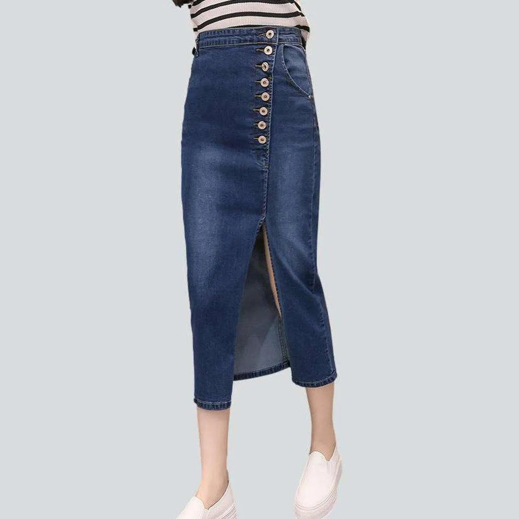 Button-down slit denim skirt