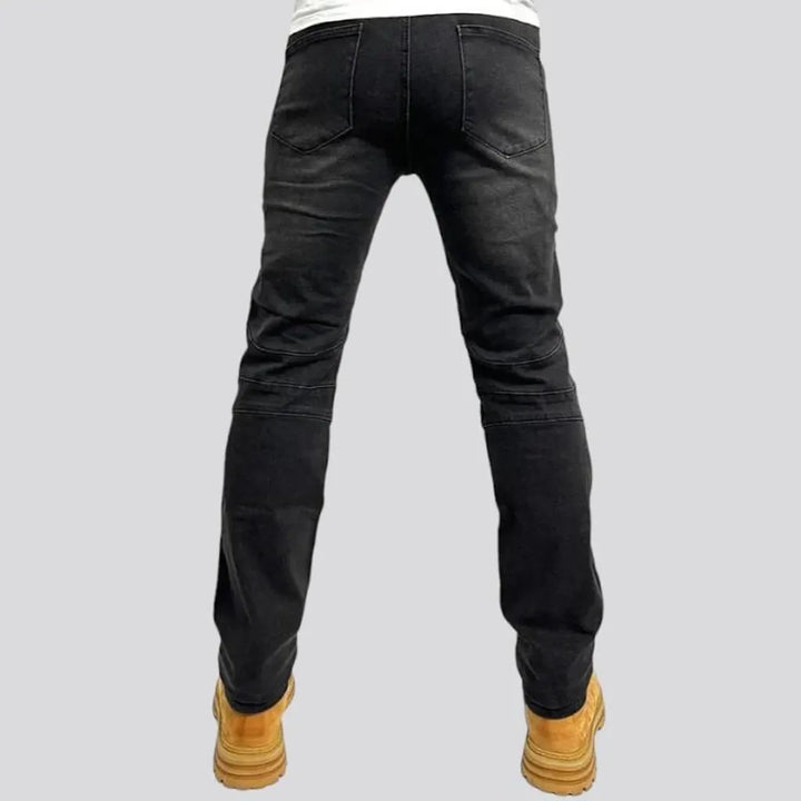 High-waist slim men's biker jeans