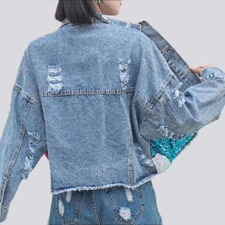 Ribbon jean jacket
 for women