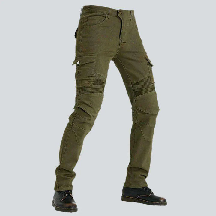 Protective khaki color biker jeans