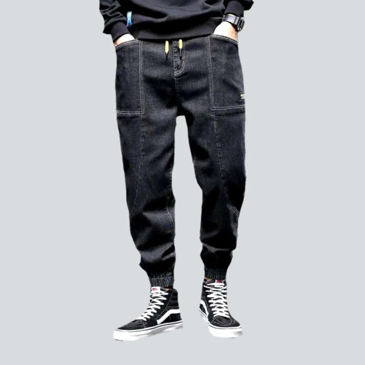 Streetwear dark men's denim joggers