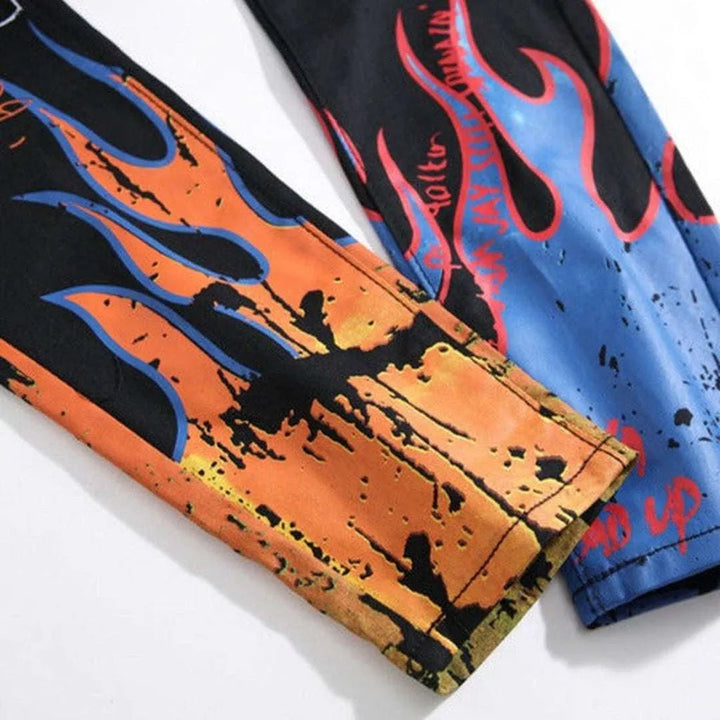 Color flame-painted men's jeans