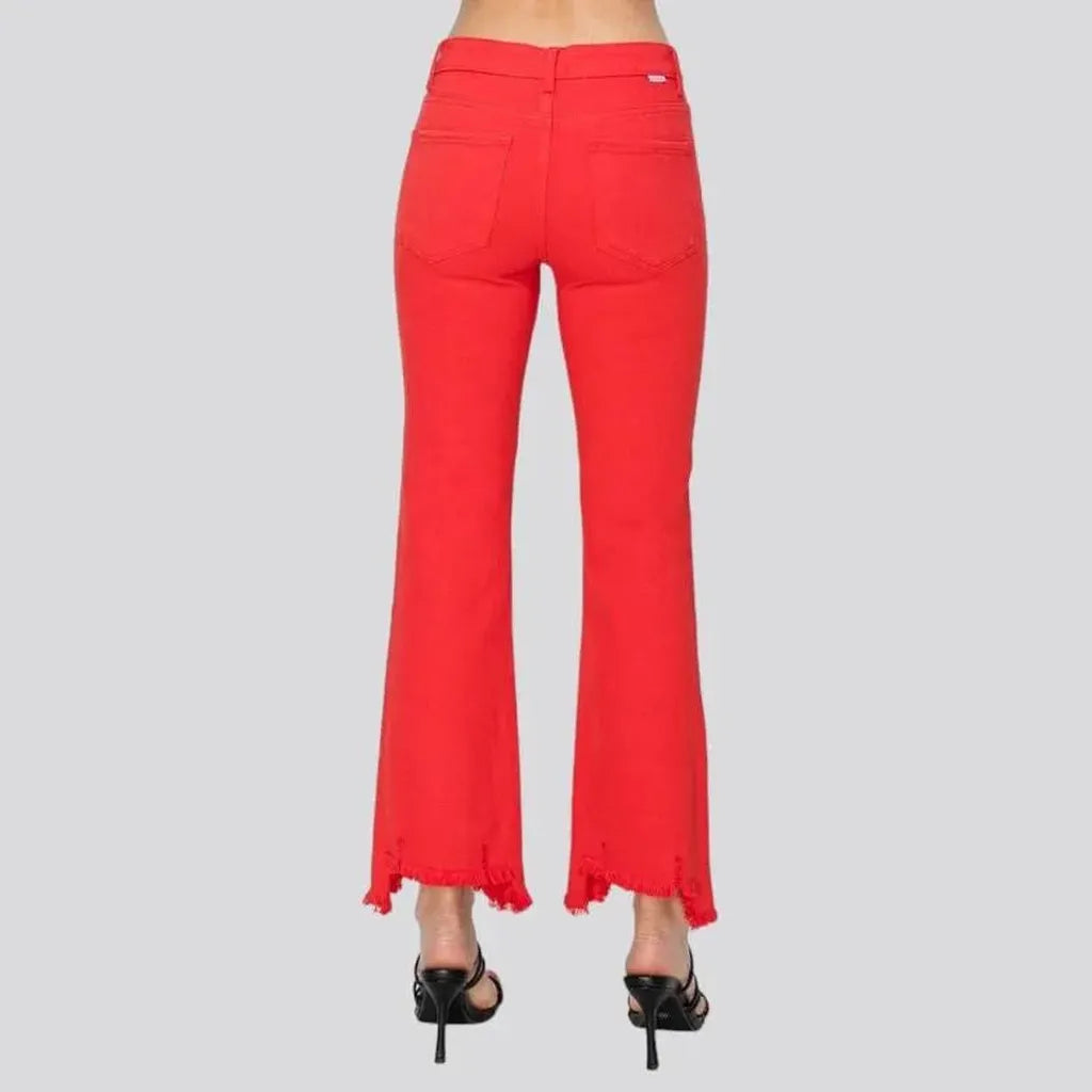 Mid-waist red jeans
 for women