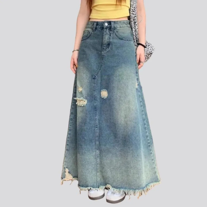 Vintage distressed jean skirt
 for women