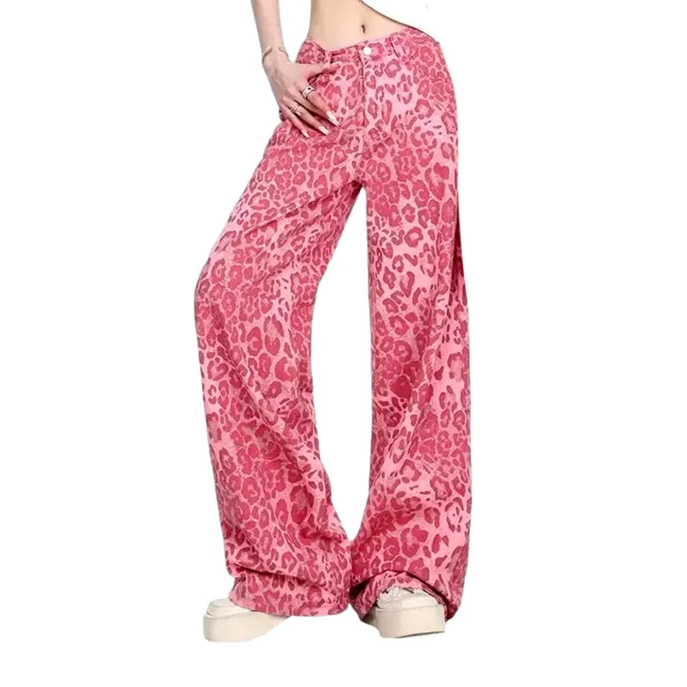 Boho Style Leopard Jeans for Ladies - Pink