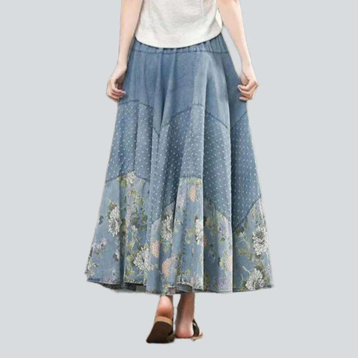 Bohemian flowery denim skirt