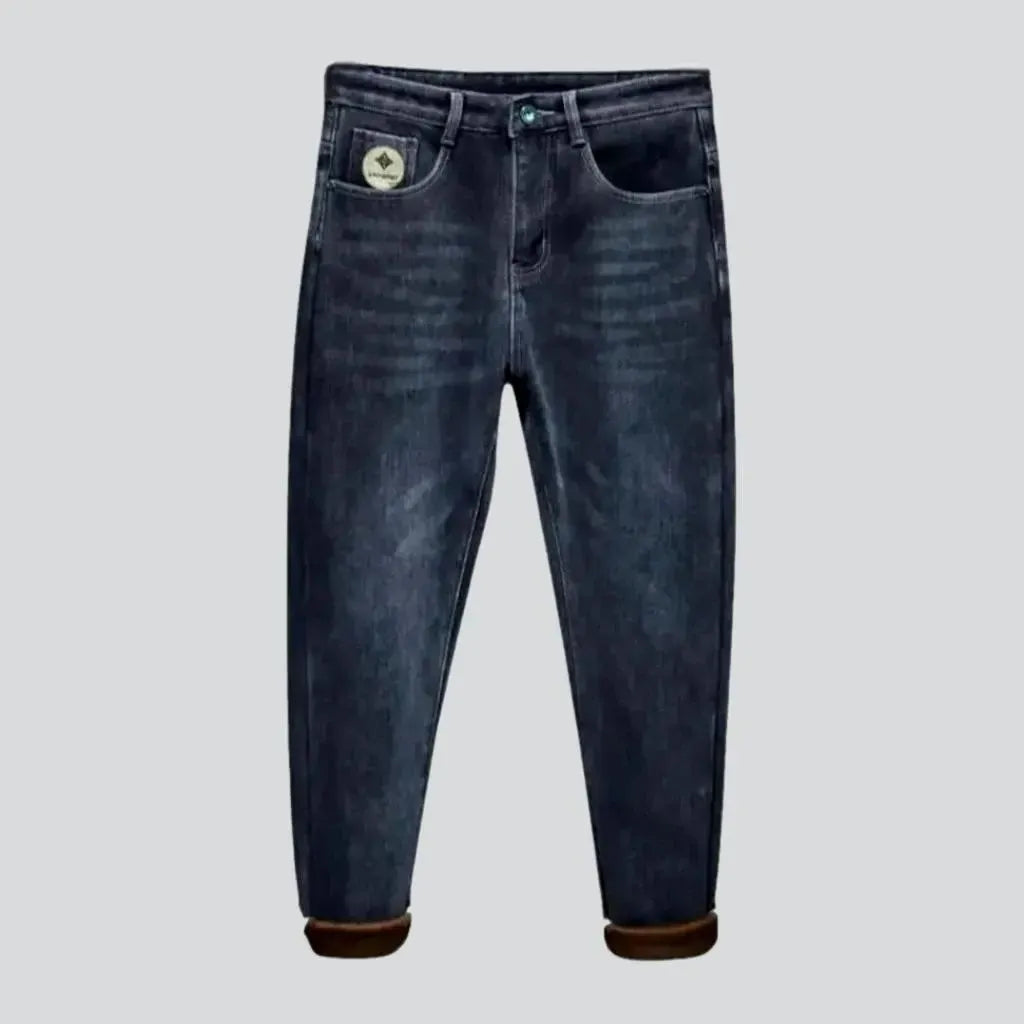 Elastic insulated mid rise tapered men's jeans