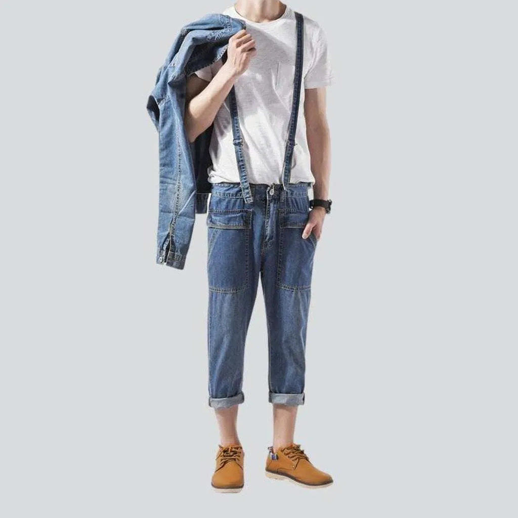 Medium wash men's jeans jumpsuit