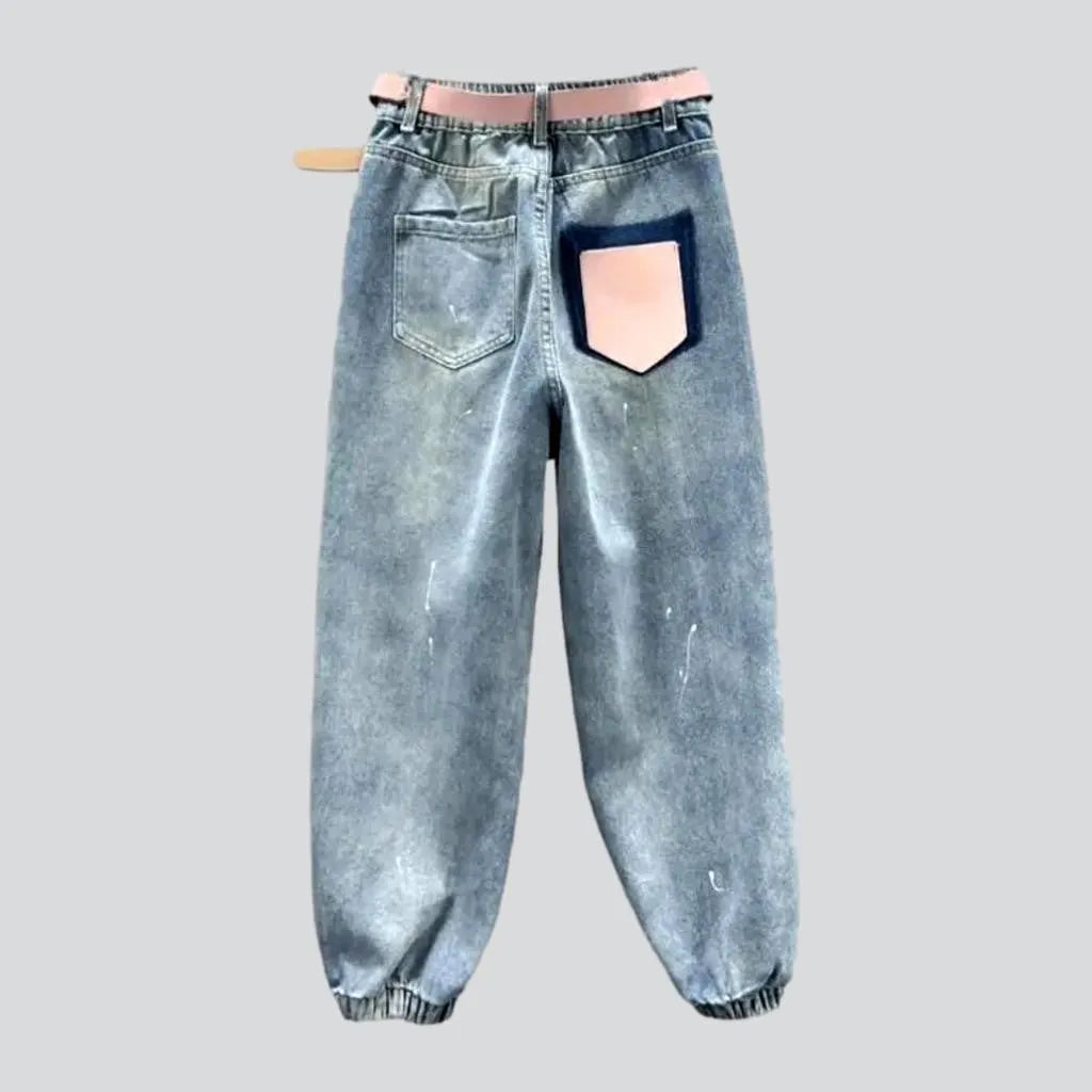 Light-wash zipper-button jean pants for women