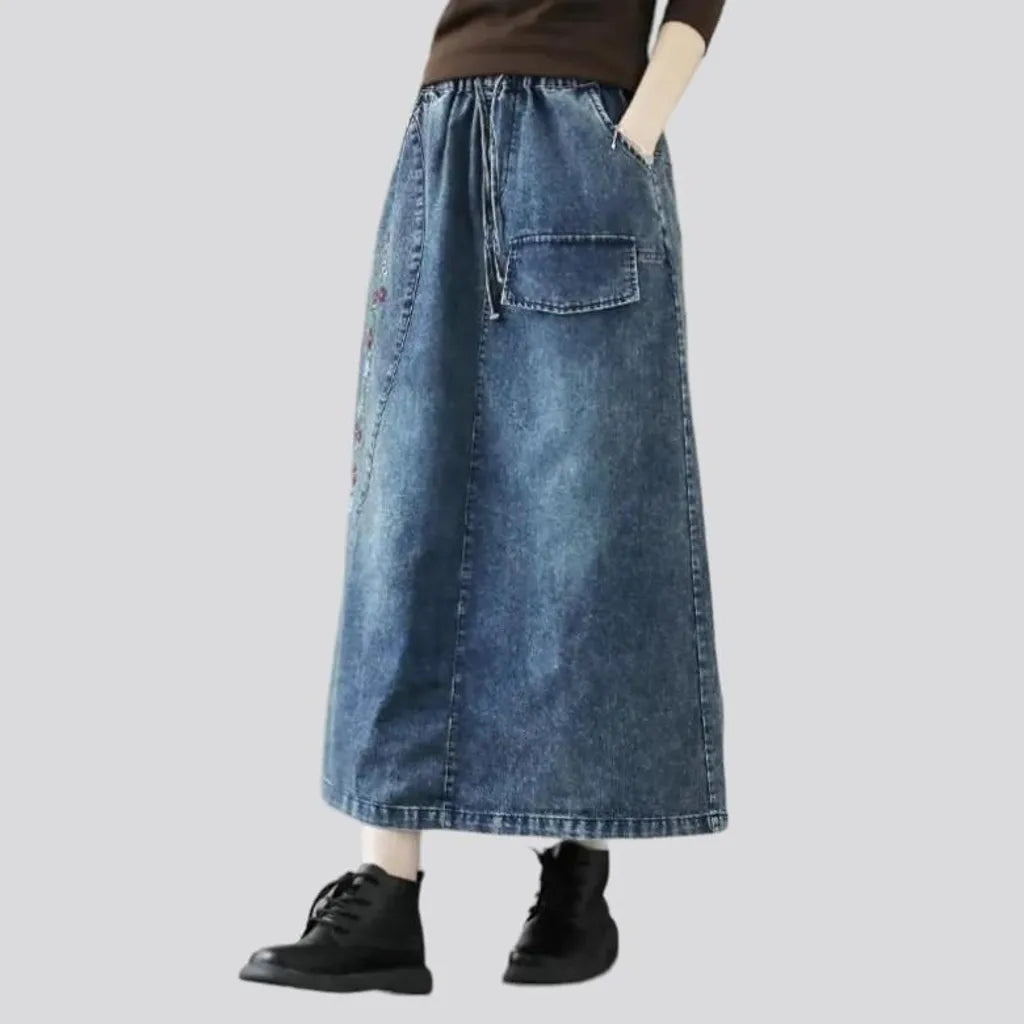 Long sanded jeans skirt for ladies