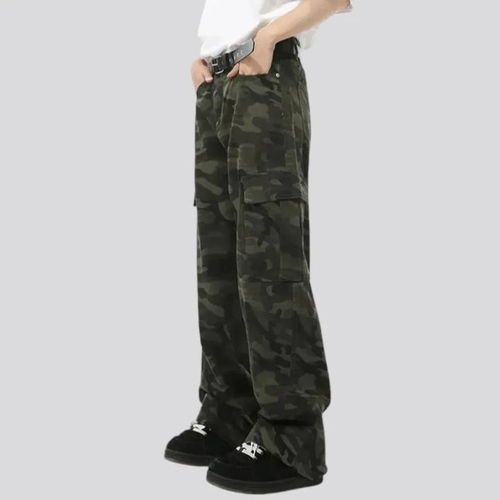 Fashionable baggy leg boho men's denim pants