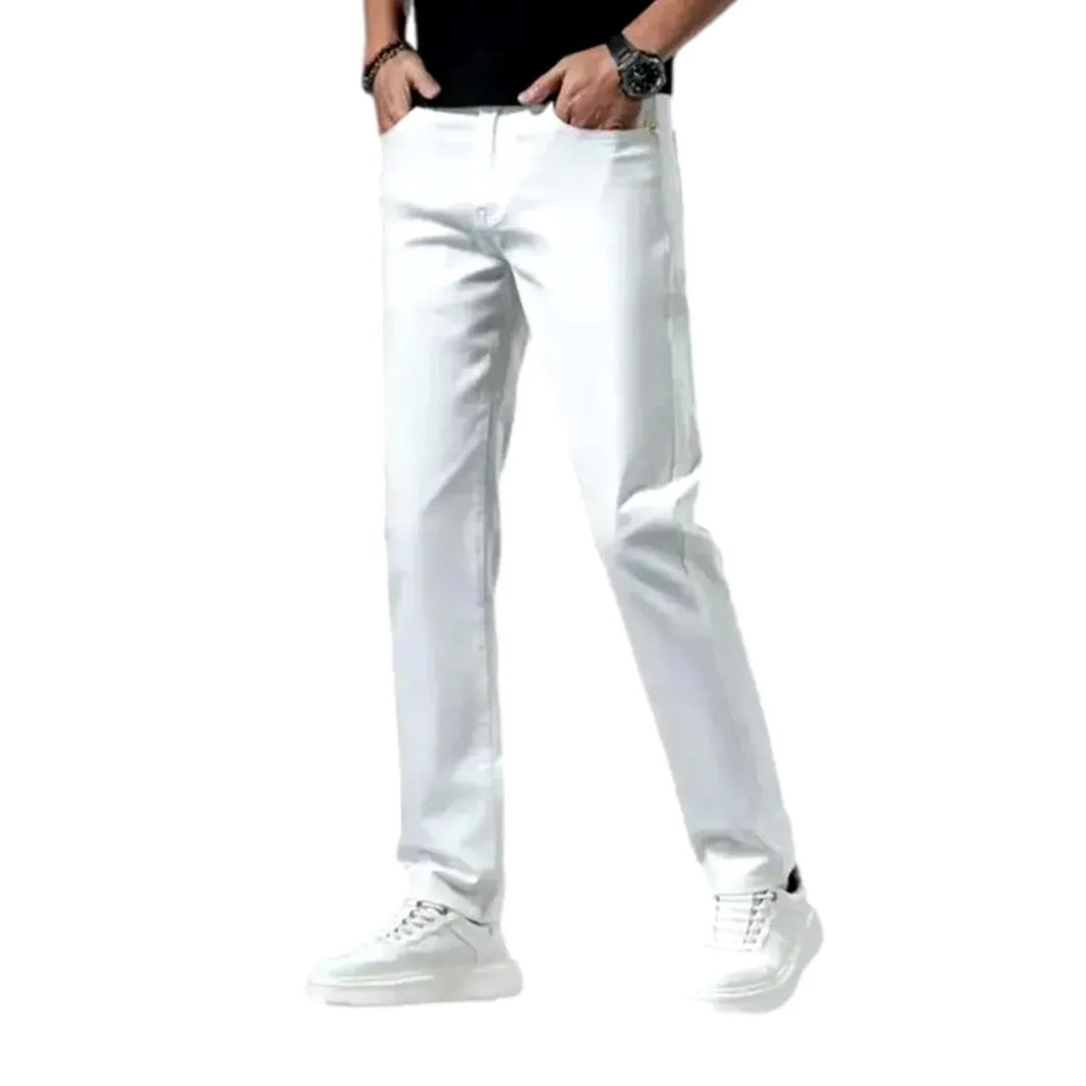 Mid Rise Tapered Classic Jeans for Men - White