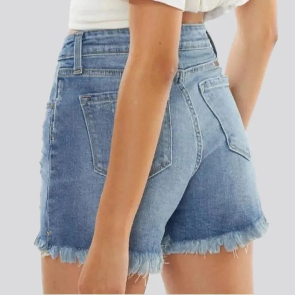 Distressed light-wash women's jeans shorts