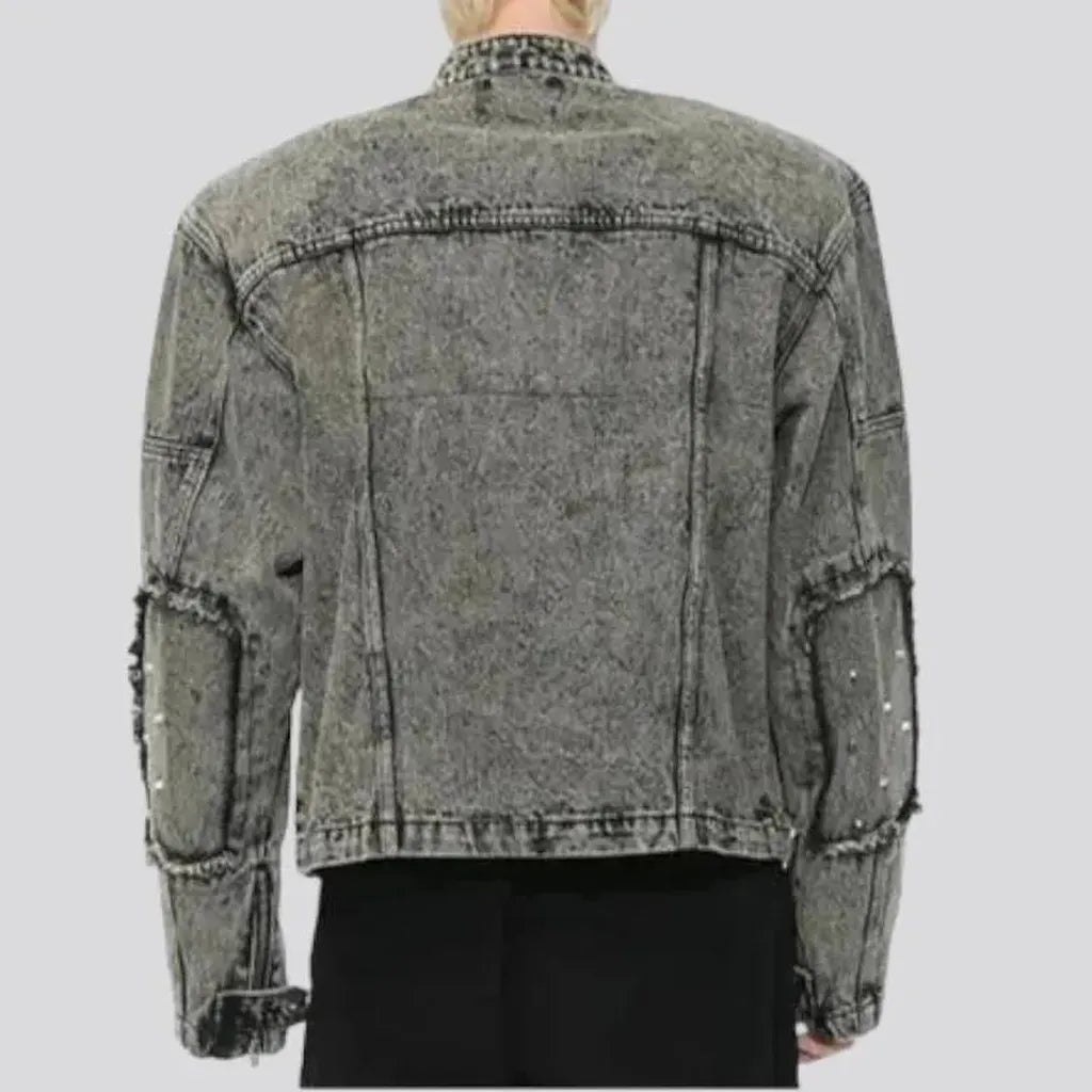 Round-collar men's jeans jacket