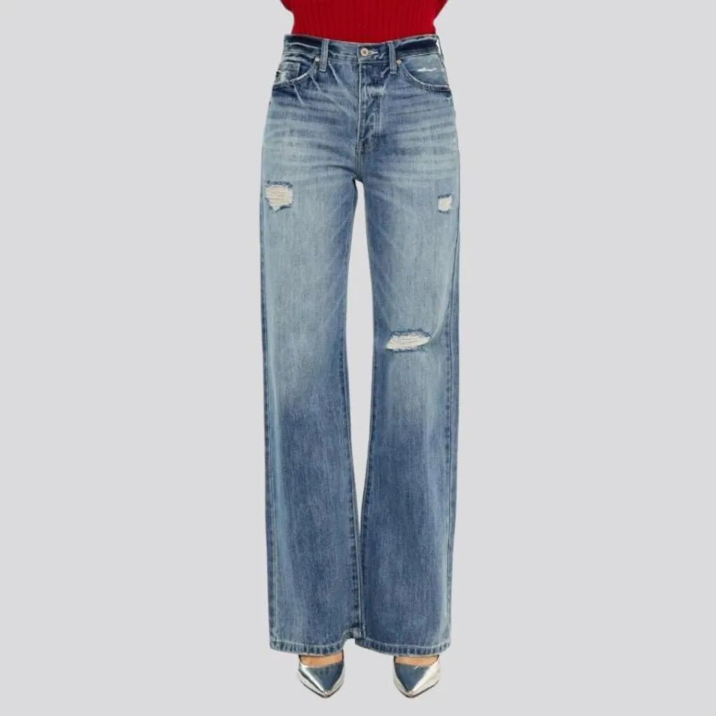 Wide-leg distressed jeans
 for women