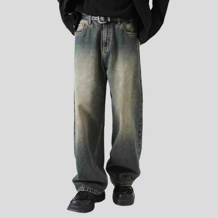 Fashionable baggy fit mid rise men's jeans