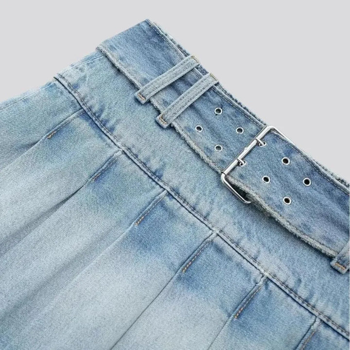 Raw hem plaited street style denim skirt