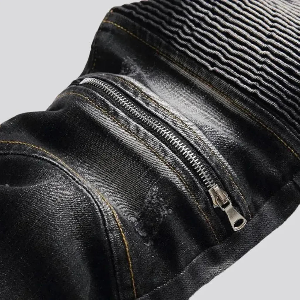 Mid-waist skinny men's riding jeans