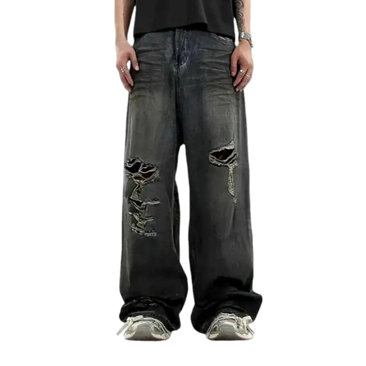 Grunge Street Style Mid-rise Men's Jeans - Grey