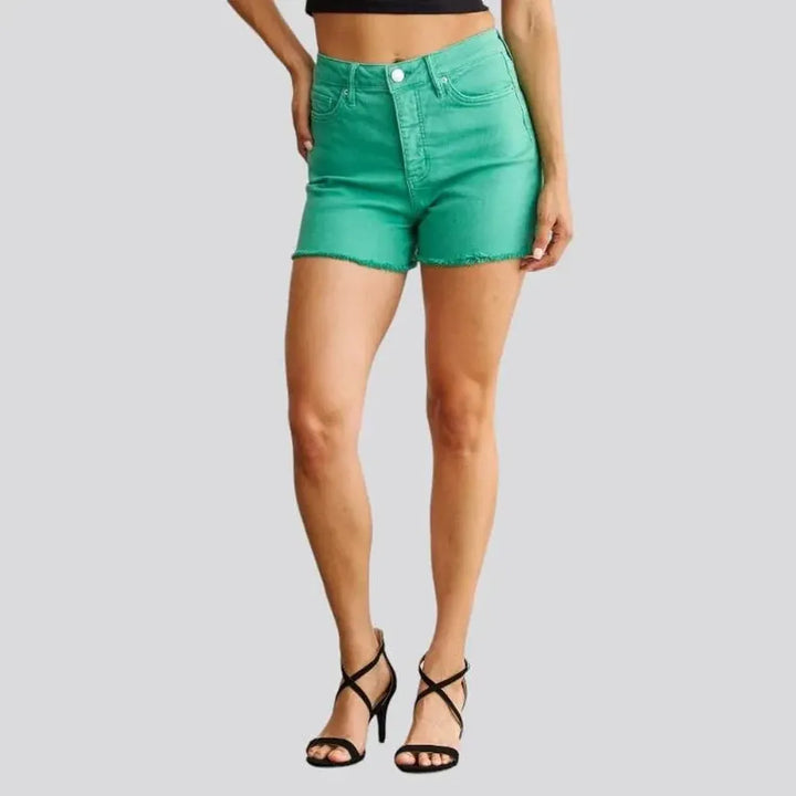 Caribbean-green women's jean shorts