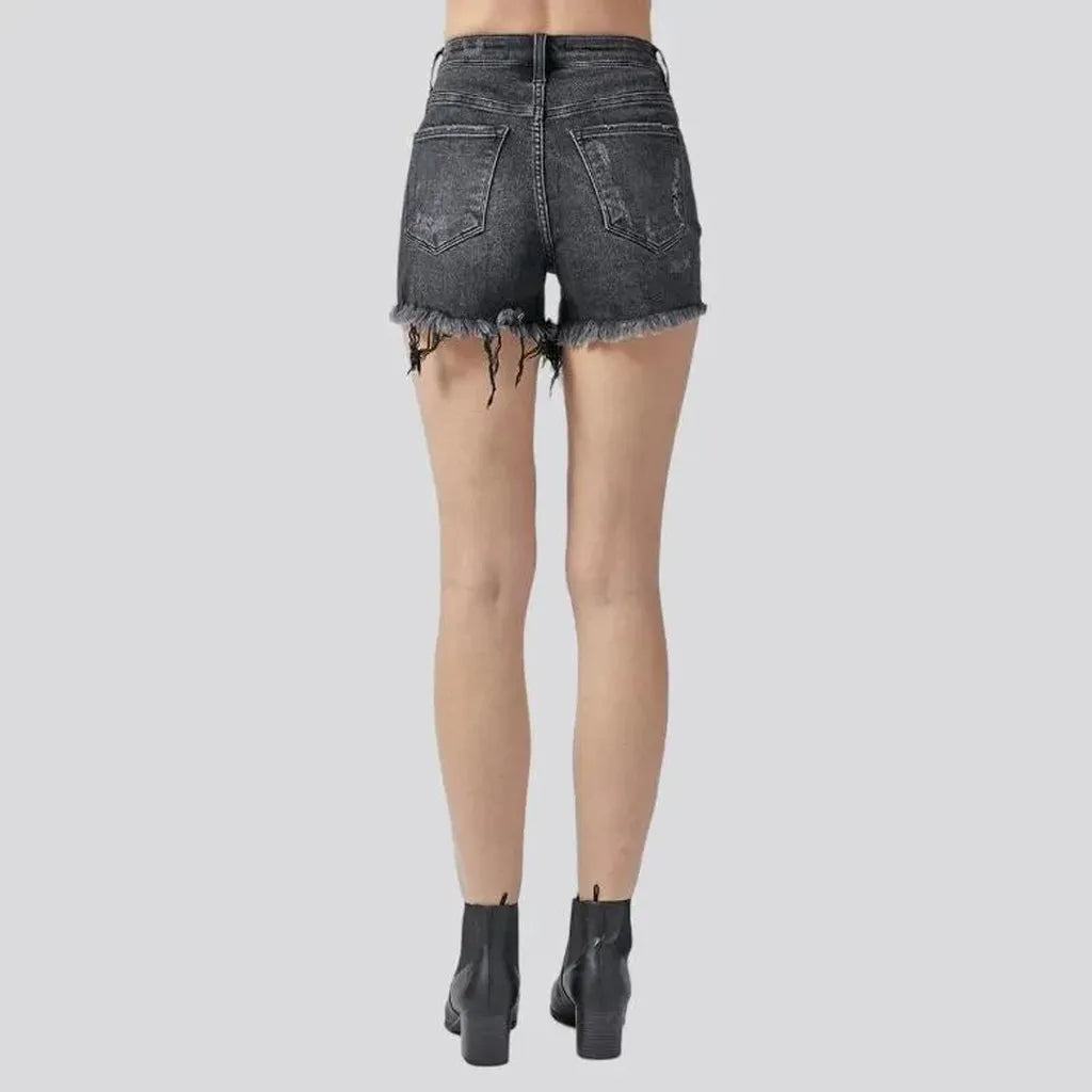 High-waist frayed-hem jeans shorts for women