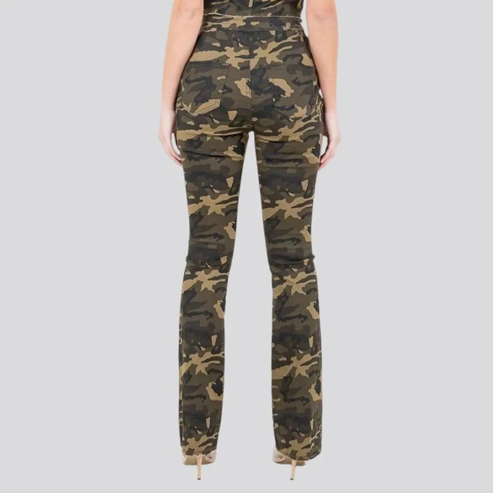 Fashionable stretchable camouflage women's jeans