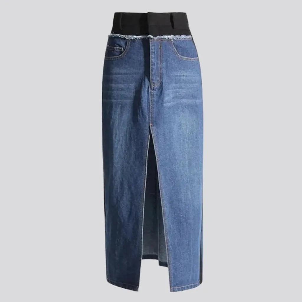 Front-slit women's jean skirt