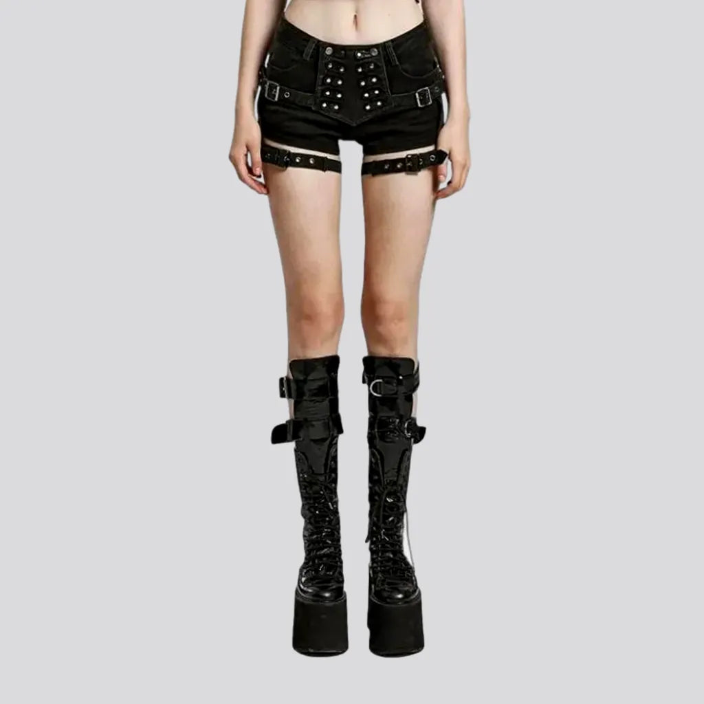 Black embellished jeans shorts for ladies | Jeans4you.shop