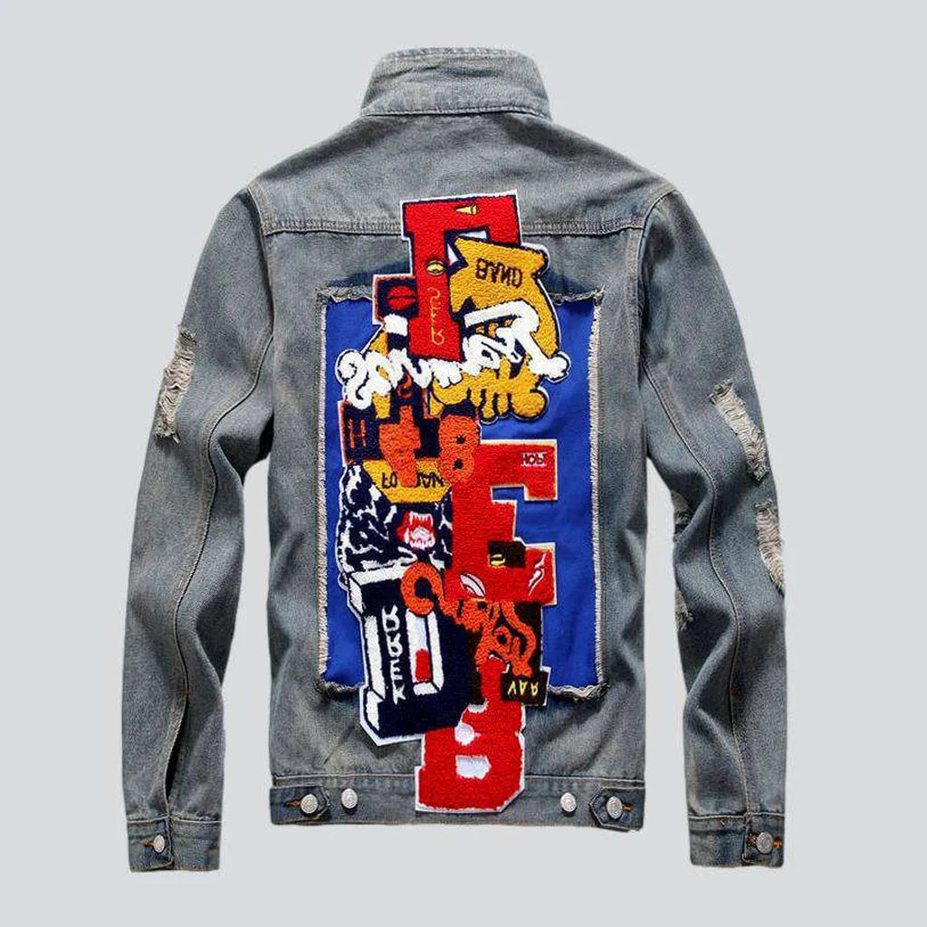 Color embroidery men's denim jacket | Jeans4you.shop