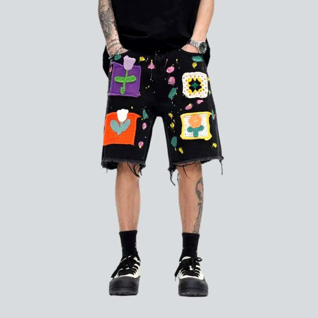 Color patchwork embroidery denim shorts | Jeans4you.shop