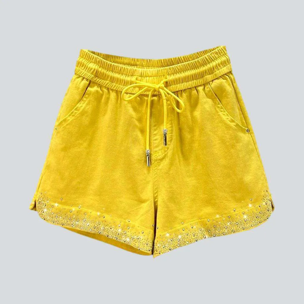 Color rhinestone hem denim shorts | Jeans4you.shop