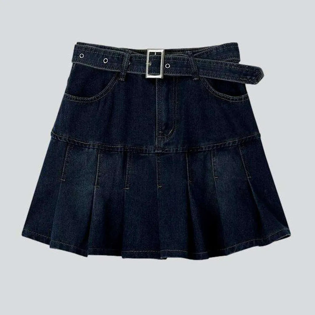 Dark blue denim skater skirt | Jeans4you.shop