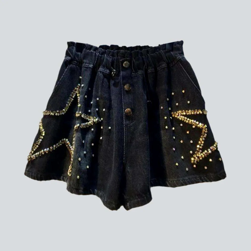 Diamond stars embellished denim shorts | Jeans4you.shop
