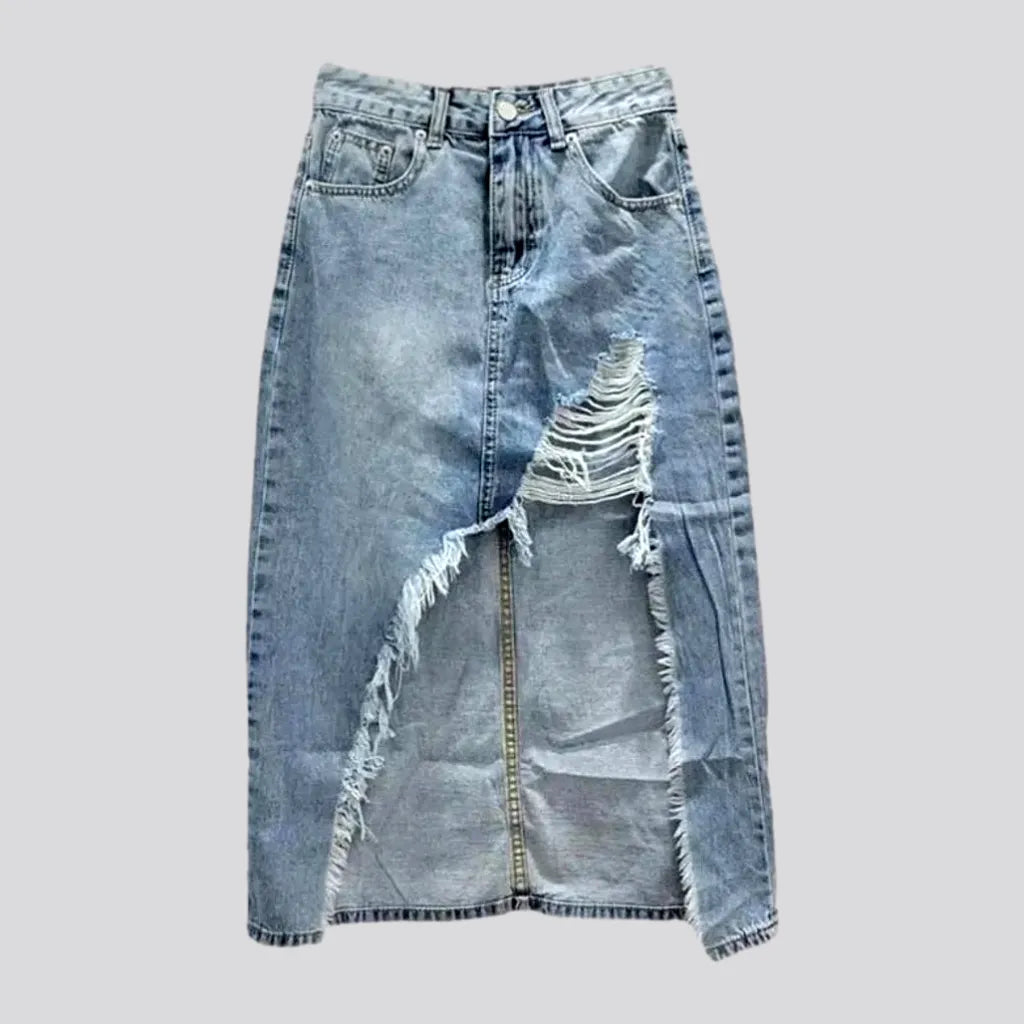 Distressed long denim skirt | Jeans4you.shop