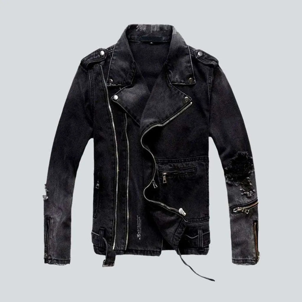 Distressed men's biker denim jacket | Jeans4you.shop