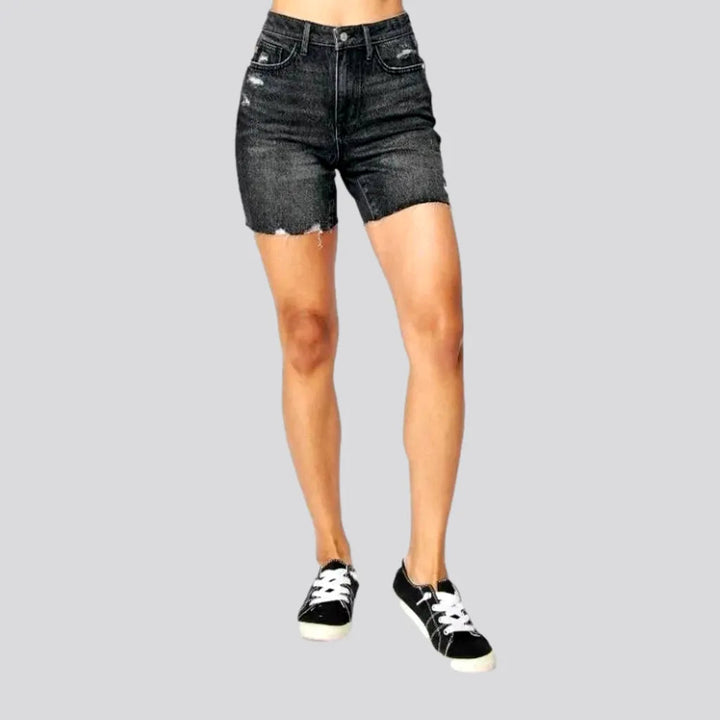 Distressed whiskered denim shorts for ladies | Jeans4you.shop