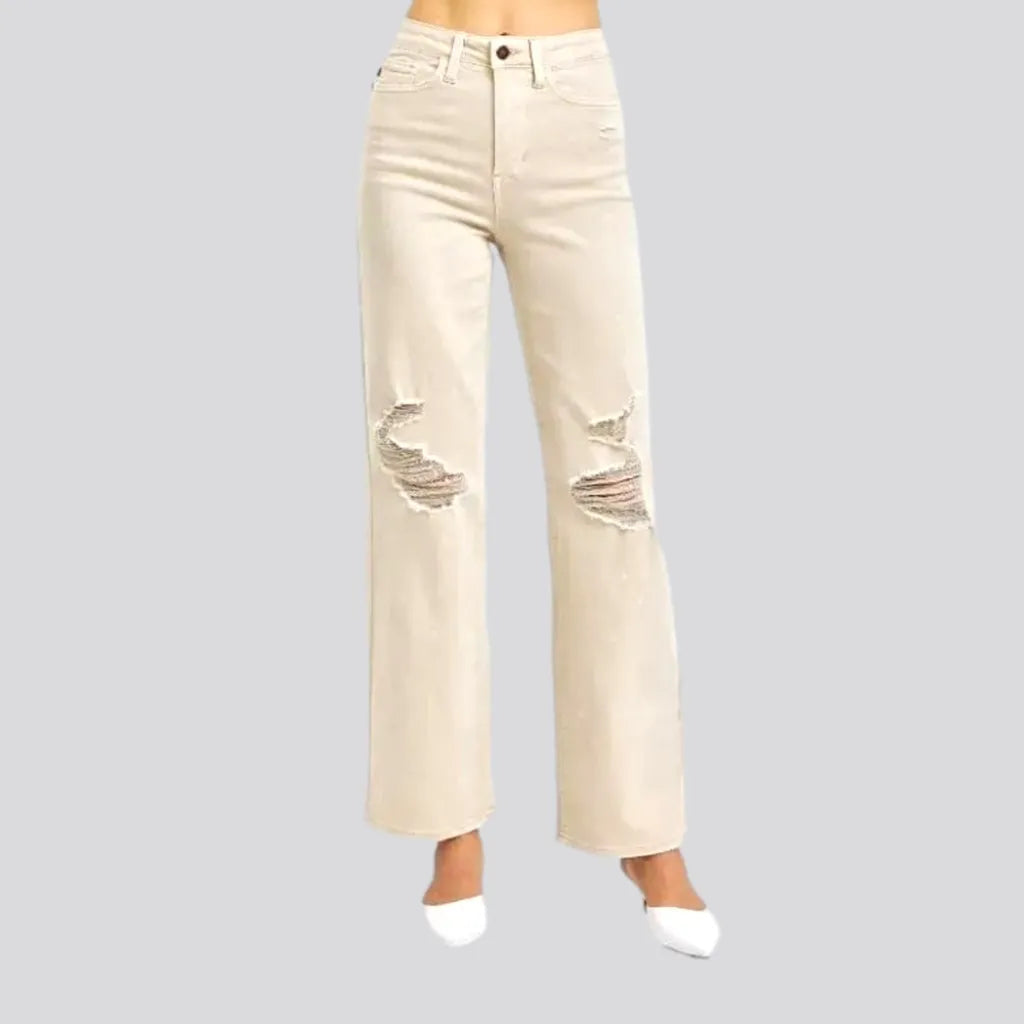 Distressed women's sand jeans | Jeans4you.shop